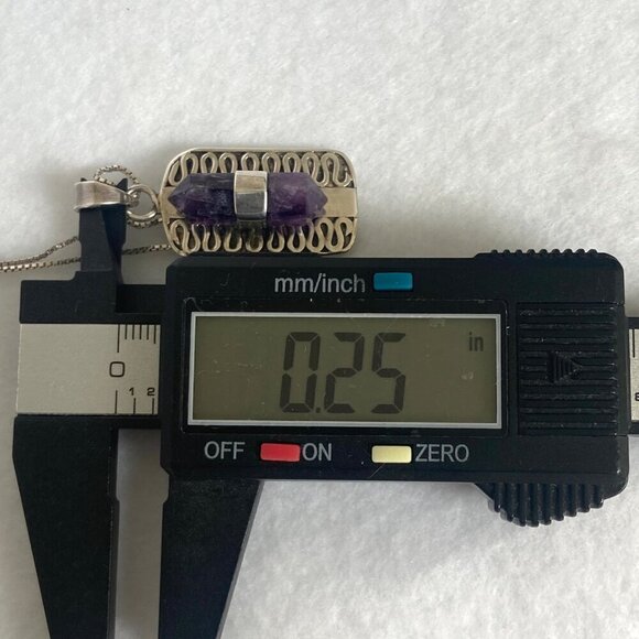 Sterling Silver 925 Double Point Amethyst Snake Scrollwork Pendant Necklace 18" - Picture 16 of 16